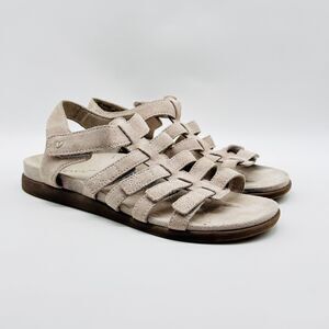 Vionic Sandals Womens 8 Gray Suede Strappy Gladiator Cage Casual Comfort Shoes